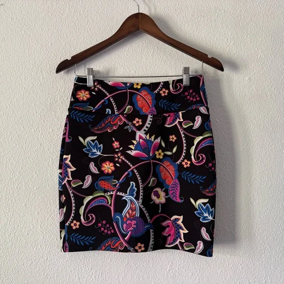 Vibrant Carmen Marc Valvo Floral Paisley Print Stretch Pencil Skirt Small Boho - Picture 10 of 10